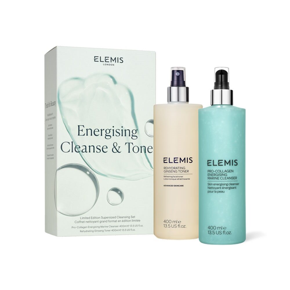 Elemis Energising Cleanse & Tone Duo 400ml Rehydrating Ginseng Toner + 400ml Pro-Collagen Energising Marine Cleanser