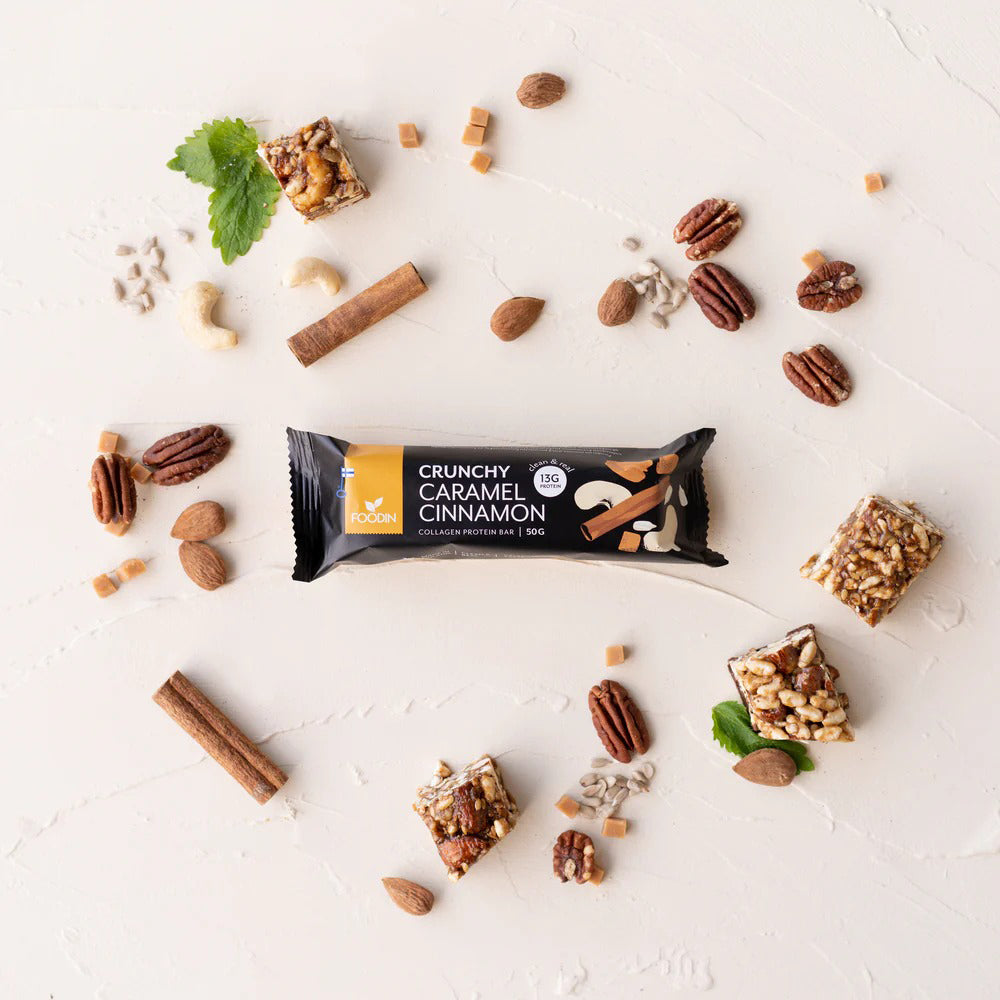 Foodin Crunchy Collagen Protein Bar Caramel Cinnamon, 50g 12pk
